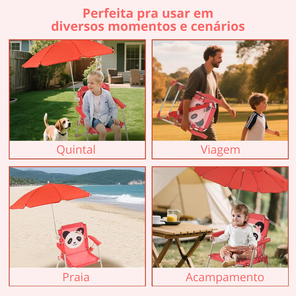 Cadeira Infantil Dobrável com Guarda-Sol